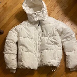 GAP White Puffer Jacket with Black Text